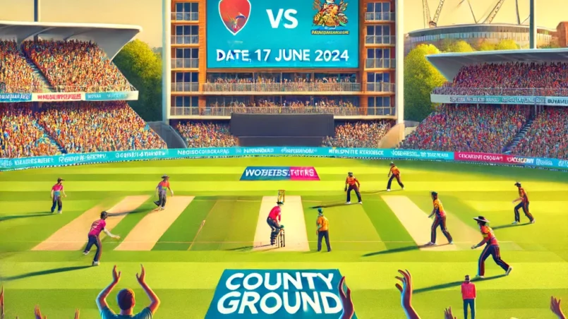 Exciting T20 cricket match between Worcestershire and Northamptonshire at County Ground, New Road, Worcester on 17th June 2024, featuring enthusiastic fans and vibrant team colors.