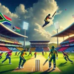 SA vs USA Dream11 prediction - Dynamic cricket match scene at Sir Vivian Richards Stadium during T10 Spice Isle Tournament