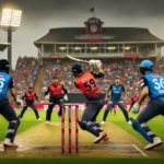 SES vs SV Dream11 Prediction: Thrilling T20 cricket match between SES and SV teams in rainy conditions, featuring intense action, key player battles, and a packed stadium.