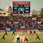 Alt text: AVE vs WAR Dream11 Prediction: A tense match between Avengers and Warriors at Cricket Association Puducherry Ground 4 with fans cheering and key players in action.