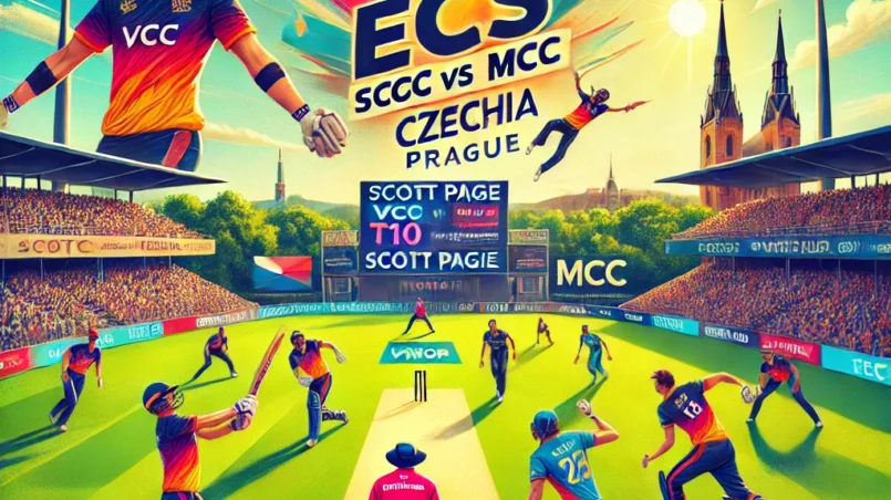 VCC vs MCC Dream11 prediction: Exciting cricket match at Scott Page Field, Vinor, Prague during ECS T10 Czechia, showcasing dynamic players in action with a vibrant and engaging stadium atmosphere.