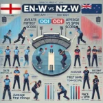 Infographic detailing EN-W vs NZ-W Dream11 prediction for the ODI match on June 26, 2024, including match details, venue analysis, recent performances, player performance data, head-to-head records, and strategic insights.