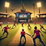 Exciting WAR vs SMA T10 cricket match at Cricket Association Puducherry Ground 4, featuring players in action, cheering crowd, and intense competition.