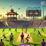 AVE vs SMA Dream11 prediction cricket match at Cricket Association Puducherry Ground 4, players in action, pitch view, and spectators cheering.