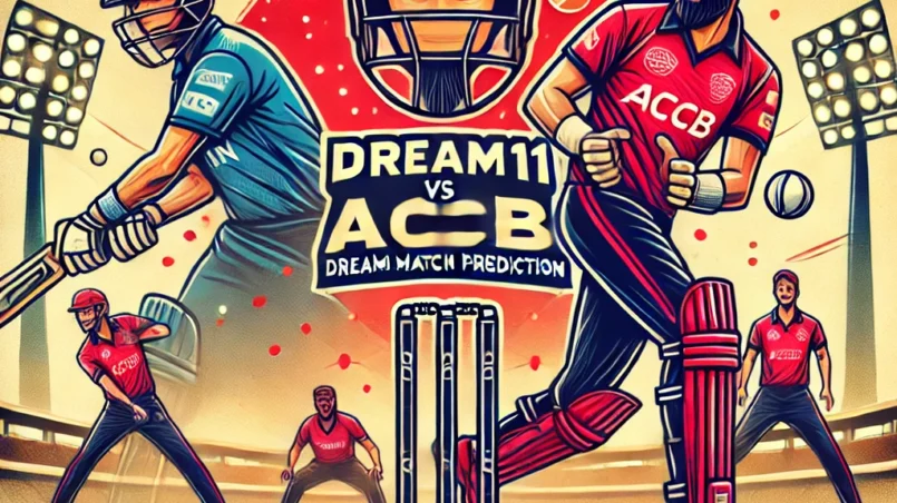 ZIN vs ACCB Dream11 Match Prediction: Detailed Analysis and Insights featuring cricket players in action, team logos, and a cricket stadium background.