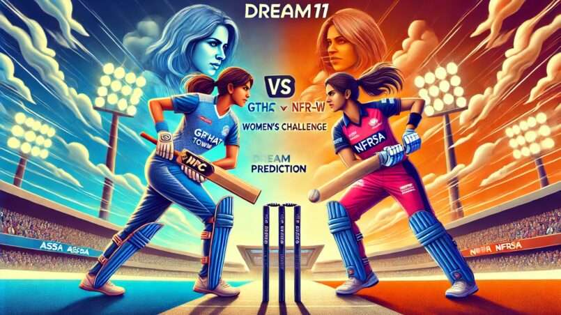 image showcasing an intense face-off between key players from Gauhati Town Club Women (GTC-W) and NFRSA Women (NFR-W) for your Dream11 prediction post.