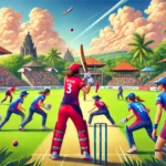 INA-W vs SIN-W Dream11 prediction - T20 Bali Bash match at Udayana Cricket Ground featuring female cricketers in action with vibrant crowd and tropical scenery.