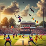 Exciting cricket match between Bucharest Zalmi (BZ) and Royal Eagles (ROE) at Moara Vlasiei Cricket Ground, featuring players in action, vibrant crowd, and clear sky – BZ vs ROE Dream11 prediction.