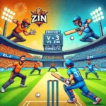 A lively cartoon-style image of a cricket match between CLJ and ZIN in a vibrant stadium, showcasing players in dynamic action with cheering crowds in the background for CLJ vs ZIN Dream11 Prediction