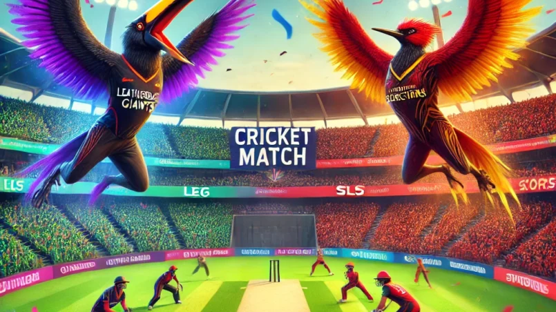 Dynamic cricket clash: Leatherback Giants vs Scarlet Ibis Scorchers, packed stadium, action-packed scene, cheering fans for LEG vs SLS Dream11 Prediction