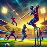 Dynamic cricket action scene at Moara Vlasiei Cricket Ground, featuring TRA and ROE players in intense competition, with vibrant colors and a lively atmosphere for TRA vs ROE Dream11 Prediction.