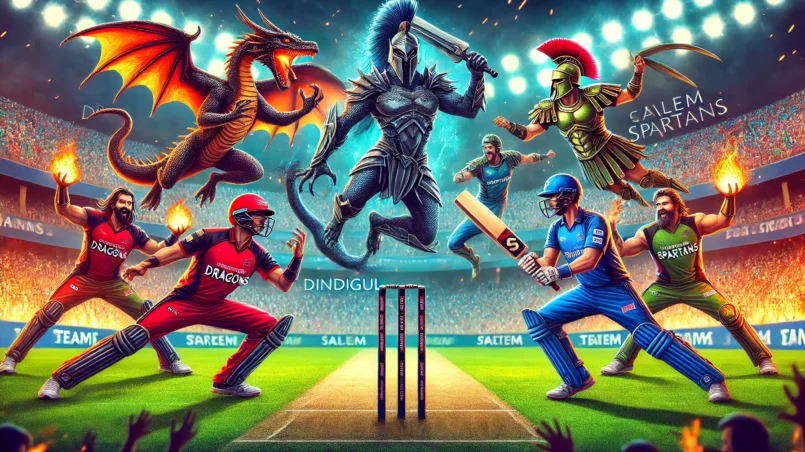 DD vs SS Dream11 Prediction: Exciting cricket match between Dindigul Dragons and Salem Spartans featuring dragon and Spartan-themed players in action