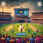 BUL vs PAN Dream11 Prediction: Exciting cricket action at Cricket Association Puducherry Siechem Ground with packed stands and overcast sky, featuring players from Bulls XI and Panthers XI in a high-scoring match.