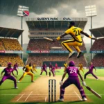 Exciting SCK vs MAB Dream11 prediction cricket match at Queen's Park Oval with vibrant jerseys and rainy weather