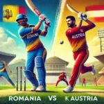 ROM vs AUT Dream11 Prediction - Key Players in Action - Taranjeet Singh batting for Romania and K Singh bowling for Austria at a vibrant cricket stadium