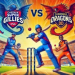 Dynamic cricket scene featuring Chepauk Super Gillies (CSG) vs Dindigul Dragons (DD) with players in action poses at a vibrant stadium, showcasing team logos, enthusiastic fans, and a colorful atmosphere for CSG vs DD Dream11 Prediction