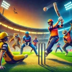 Cricket match between Tuskers XI and Tigers XI featuring key players in action with a packed stadium and Dream11 branding for TUS vs TIG Dream11 Prediction blog.