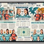 Dream11 prediction article layout for the cricket match between Typhoons Women (TYP-W) and Dragons Women (DG-W). The layout includes sections for Match Details, Venue Analysis, Recent Performances and Team Form, Player Performance Data, Head-to-Head Record, Strategic Insights, Expert Opinions and Betting Scenarios, Likely Outcome, Conclusion, and a Disclaimer. Key battles highlighted are Orla Prendergast vs. Sarah Forbes, Cara Murray vs. Leah Delany, and Georgina Dempsey vs. Amy Hunter. Emphasizes young talents like Rebecca Stokell, Eimear Noble, and Laura Little FOR TYP-W vs DG-W Dream11 Prediction