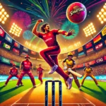 Dynamic cricket match scene in a vibrant stadium featuring key players from Salem Spartans and Chepauk Super Gillies in action, with enthusiastic crowd, colorful banners, and bright lights during a T20 domestic league match for SS vs CSG Dream11 Prediction