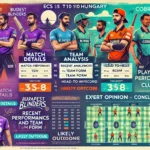 Horizontal blog post layout featuring detailed Dream11 match prediction for ECS T10 Hungary match between Budapest Blinders (BUB) and Cobra Cricket Club (COB). Includes match details, venue analysis, recent performances, player statistics, head-to-head record, strategic insights, expert opinions, likely outcome, and a highlighted Dream11 team with captain and vice-captain.