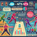 JBK vs NTS Dream11 Prediction Infographic: Comprehensive analysis for the Malaysia T10 Bash match including match details, venue analysis, recent performances, team form, player performance data, key battles, young talents, and suggested Dream11 team.