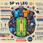 SP vs LEG Dream11 Prediction infographic with match details, venue analysis, recent performances, head-to-head record, player performance data, key battles, young talents, strategic insights, expert opinions and betting scenarios, likely outcome, suggested Dream11 team with substitutes, and disclaimer