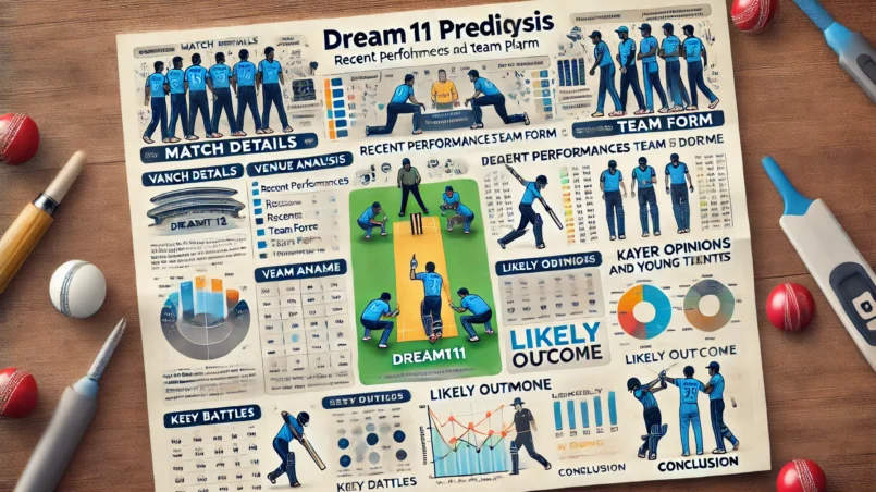 Detailed GS vs JBK Dream11 Prediction article analysis with match details, venue analysis, team form, player performance data, strategic insights, expert opinions, likely outcome, key battles, and young talents. Includes tables and cricket-themed graphics.