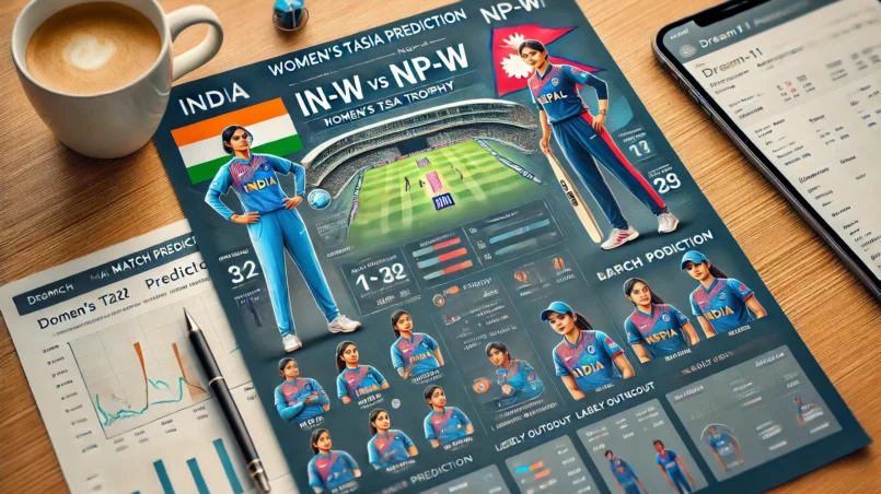 image of the article layout featuring the Dream11 match prediction between India Women (IN-W) and Nepal Women (NP-W) for the Women's T20 Asia Trophy. It includes all the necessary sections and detailed content suitable for a sports analysis blog.