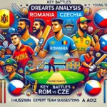 image for the CZE vs ROM Dream11 prediction analysis. It includes sections on key battles, young talents, and expert team suggestions, highlighting the main players and using a vibrant and balanced layout.