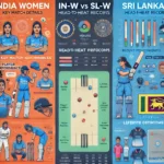 infographic for the IN-W vs SL-W Dream11 Prediction analysis. It includes key match details, venue analysis, recent performances, player performance data, head-to-head records, strategic insights, expert opinions, and the suggested Dream11 team with substitutes.