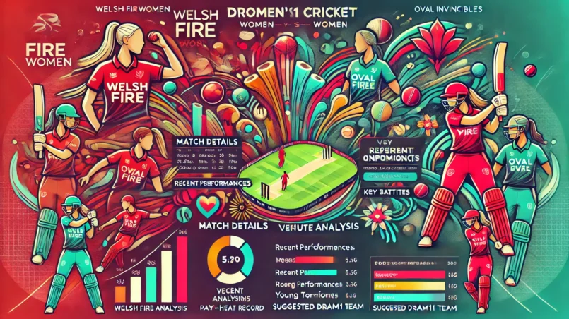 image for the WEF-W vs OVI-W game. The design incorporates key sections such as Match Details, Venue Analysis, Recent Performances, Player Performance Data, Head-to-Head Record, Strategic Insights, Expert Opinions, Key Battles, Young Talents, and Suggested Dream11 Team.