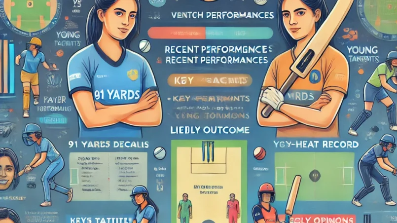 Dream11 match prediction analysis infographic for the match between 91 Yards Club Women (YC-W) and NFRSA Women (NFR-W) in the Assam T20 Women's Challenge. The infographic includes sections for Match Details, Venue Analysis, Recent Performances, Player Performance Data, Head-to-Head Record, Key Battles, Young Talents, Expert Opinions, and Likely Outcome,