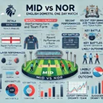 infographic for the MID vs NOR Dream11 prediction analysis. It includes all the sections such as match details, venue analysis, recent performances, player performance data, head-to-head record, strategic insights, key battles, expert opinions, likely outcome, and the suggested Dream11 team.