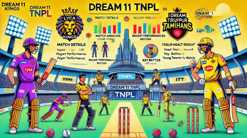 detailed analysis image for the Dream11 TNPL match between Lyca Kovai Kings (LKK) and Idream Tiruppur Tamizhans (ITT). This includes sections such as Match Details, Venue Analysis, Recent Performances, Player Performance Data, Head-to-Head Record, Strategic Insights, Key Battles, and Young Talents to Watch.