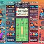 detailed sports analysis infographic for the Dream11 Assam T20 Women’s Challenge match between Corner Kick Women (CK-W) and New Star Club Women (NSC-W).