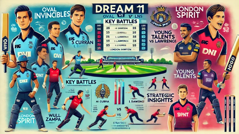 infographic-style image for the analysis of the OVI vs LNS Dream11 match